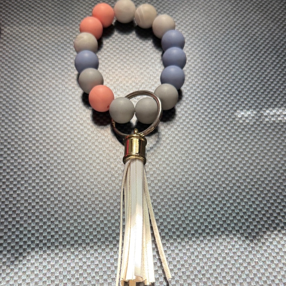 Colorful Beaded Keychain Bracelet with Tassel